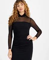 Bar Iii Women's Long-Sleeve Mesh Turtleneck Dress, Created for Macy's