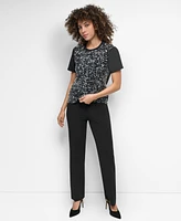 Dkny Women's Crewneck Short-Sleeve Sequin Blouse