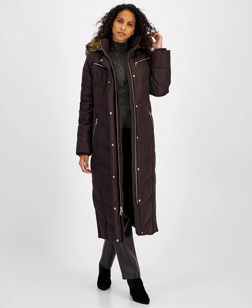 Michael Michael Kors Women's Faux-Fur-Trim Hooded Maxi Puffer Coat