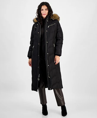 Michael Kors Women's Faux-Fur-Trim Hooded Maxi Puffer Coat