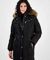 Michael Kors Women's Faux-Fur-Trim Hooded Maxi Puffer Coat