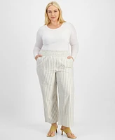 And Now This Trendy Plus Linen-Blend Striped Pants, Exclusively at Macy's