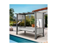 Pamapic 3-Person Gray Metal Patio Swing with Cushion