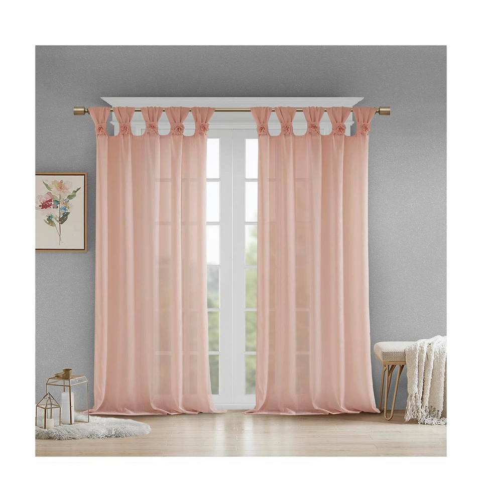 Rosette Floral Embellished Cuff Tab Top Solid Curtain Panel, 50"W x 95"L