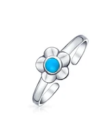 Bling Jewelry Sun Flower Blue Stabilized Turquoise Midi Thin Band Toe Ring Western Jewelry For Women .925 Silver Sterling Adjustable