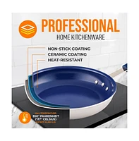 NutriChef 12'' Large Fry Pan with Lid - Non-stick Pan with Silicone Handle, Ceramic Coating Inside