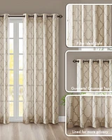 Madison Park Saratoga Fretwork Print Single Window Curtain Panel for Bedroom, Grommet Top Design Single Curtain for Living Room, Width 50 length 95 in