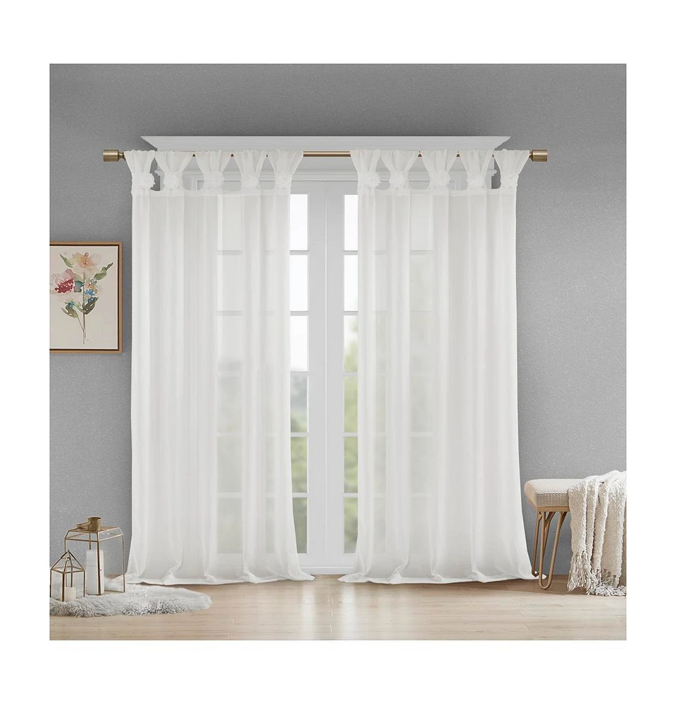 Madison Park Rosette Floral Embellished Cuff Tab Top Solid Curtain Panel, 50"W x 84"L