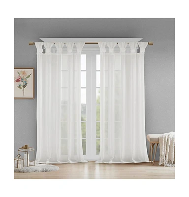 Madison Park Rosette Floral Embellished Cuff Tab Top Solid Curtain Panel, 50"W x 84"L