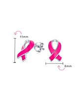 Bling Jewelry Breast Cancer Awareness Pink Ribbon Support Enamel Stud Earrings For Women .925 Sterling Silver