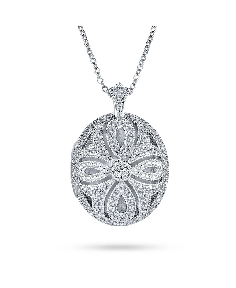 Bling Jewelry Keepsake Victorian Filigree Perfume Essential Oil Diffuser Oval Infinity Cross Locket Necklace For Women