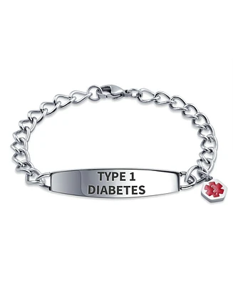 Bling Jewelry Type Diabetes Medical Identification Id Bracelet Miami Cuban Link Chain Stainless Steel 8 Inch