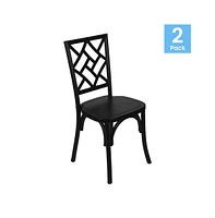 Merrick Lane Mara Set Of 2 Solid Wood Dining Chairs With Stackable Design, Ornate Seat Back Accenting, And Elegant Finish