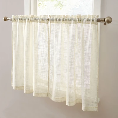 Hlc.me Linda Faux Linen Textured Semi Sheer Privacy Light Filtering Transparent Rod Pocket Short Thick Cafe Curtain Tiers for Small Windows