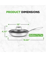 NutriChef 10'' Stir Fry Pan with Glass Lid - Triply Stainless Steel Cookware, Dakin Etching Non-Stick Coating Inside and Outside