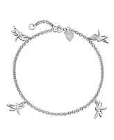 Bling Jewelry Multi Dragonfly Firefly Anklet Dangle Charm Ankle Bracelet For Women .925 Sterling Silver Adjustable 9 To 10 Inch