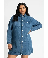 Eloquii Women's Denim Mini Shirt Dress