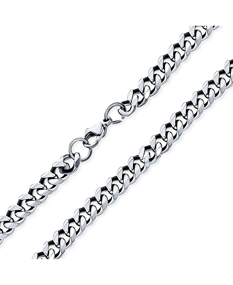 Bling Jewelry Urban Biker Jewelry Men Women Solid Curb Link Chain Necklace Stainless Steel 7MM