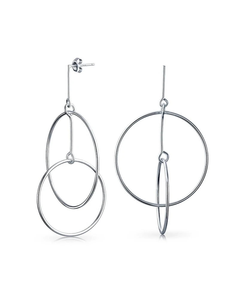 Bling Jewelry Minimalist Geometric Round Thin One Two Open Interlocking Circle Dangle Earrings For Women .925 Sterling Silver 2.5 Inch Diameter