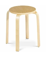 Gymax Set of 4 18'' Stacking Stool Round Dining Chair Backless Wood Home Decor