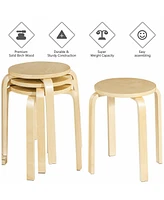 Gymax Set of 4 18'' Stacking Stool Round Dining Chair Backless Wood Home Decor