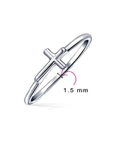 Bling Jewelry Minimalist Simple Midi Knuckle Thin 1MM Band Stackable Religious Sideways Cross Ring Gold Plated .925 Sterling Silver