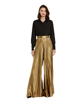 Mac Duggal Women's Metallic Lame Pleated Wide Leg Pant