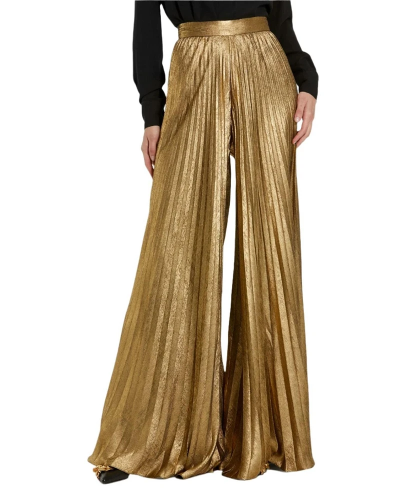 Mac Duggal Women's Metallic Lame Pleated Wide Leg Pant