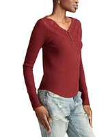 Lucky Brand Women's Embroidered Mesh Henley Top