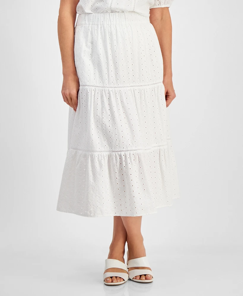 Style & Co Petite Cotton Pull-On Eyelet Tiered Maxi Skirt, Exclusively at Macy's