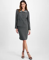 Le Suit Women's Seamed Birdseye Tweed Skirt Suit, Regular & Petite