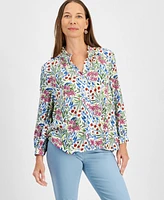 Style & Co Petite Floral-Print Button-Front Blouse, Created for Macy's