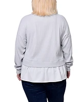 Ny Collection Plus Long Sleeve Two-Fer Top with Gathered Inset