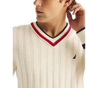 Nautica Men's Classic-Fit Ribbed-Knit Tipped V-Neck Cricket Sweater