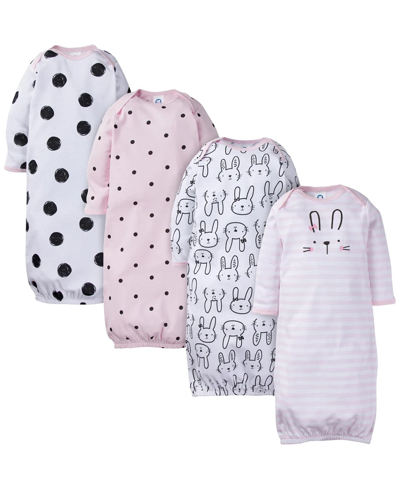 Gerber Baby Girls Baby Lap Shoulder Gowns, 4-pack