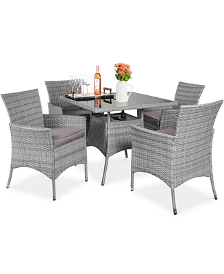 Best Choice Products 5-Piece Indoor Outdoor Wicker Patio Dining Table Furniture Set w/ Umbrella Cutout, 4 Chairs