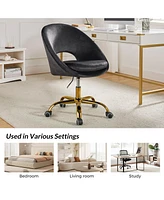 Hulala Home Modern Velvet Office Chair with Adjustable Swivel for Study Vanity