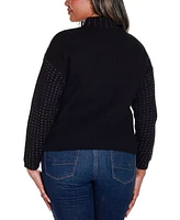 Belldini Black Label Plus Embellished Mock Neck Ribbed Sweater