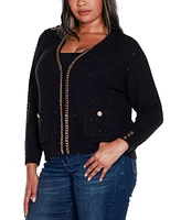 Belldini Black Label Plus Chain Detail Open-Front Cardigan Sweater