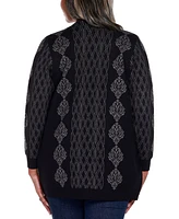 Belldini Black Label Plus Lurex Jacquard Open-Front Cardigan Sweater