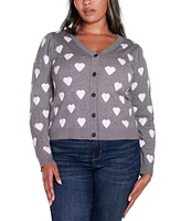 Belldini Plus Hearts Jacquard Cardigan Sweater