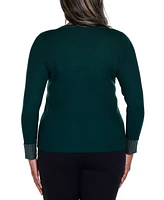 Belldini Black Label Plus Size Rhinestone-Trim Ribbed Sweater