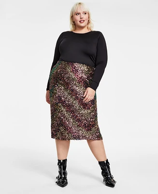 Bar Iii Trendy Plus Multicolor Sequin Midi Skirt, Created for Macy's