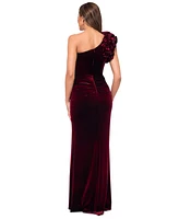 Xscape Women's One-Shoulder Ruffle-Trim Velvet Gown