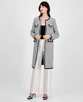 Anne Klein Women's Tweed Collarless Long Jacket