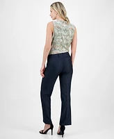 Anne Klein Women's Wide-Leg Mid-Rise Dressy Denim Pants