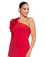 Xscape Women's Single-Sleeve Ruffle-Trim Evening Gown