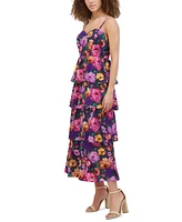 Siena Women's Printed Sweetheart-Neck Tiered-Ruffle Dress