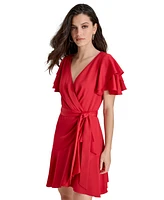 Dkny Petite Satin Flutter-Sleeve Tiered Dress