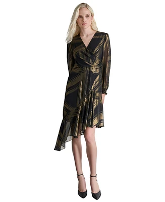 Dkny Women's Metallic-Print Asymmetric-Hem Dress